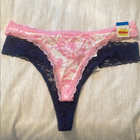 Set of 2 INC International Blue Lace Thong and Pink Tie Dye Jenni Intimates - Picture 1 of 6